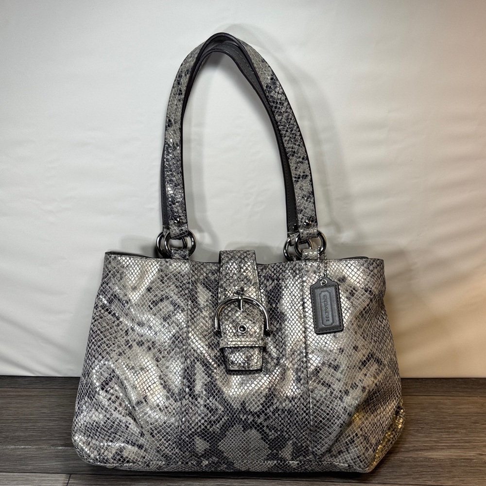 Coach Elegant Gray Snakeskin Tote Bag leather shoulder bag #f19679